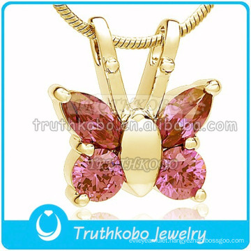 Popular Funeral Stainless Steel Glass 3D Butterfly Cremation Pendant Wholesale Pink Copper Cylinder Urn